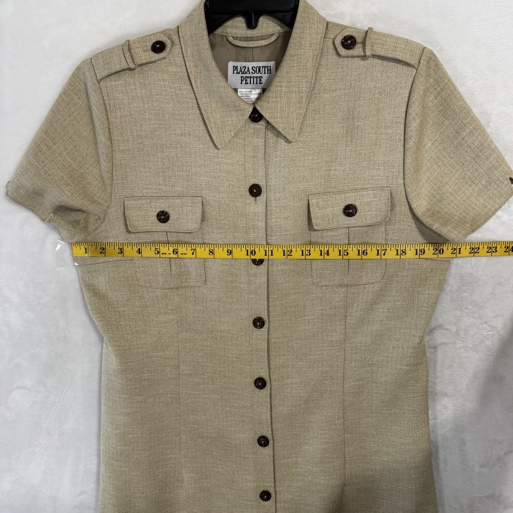 Vintage Maxi‎ Jacket Shirt Dress Size 14 P Herringbone Belted Safari Western 90s - Picture 12 of 16